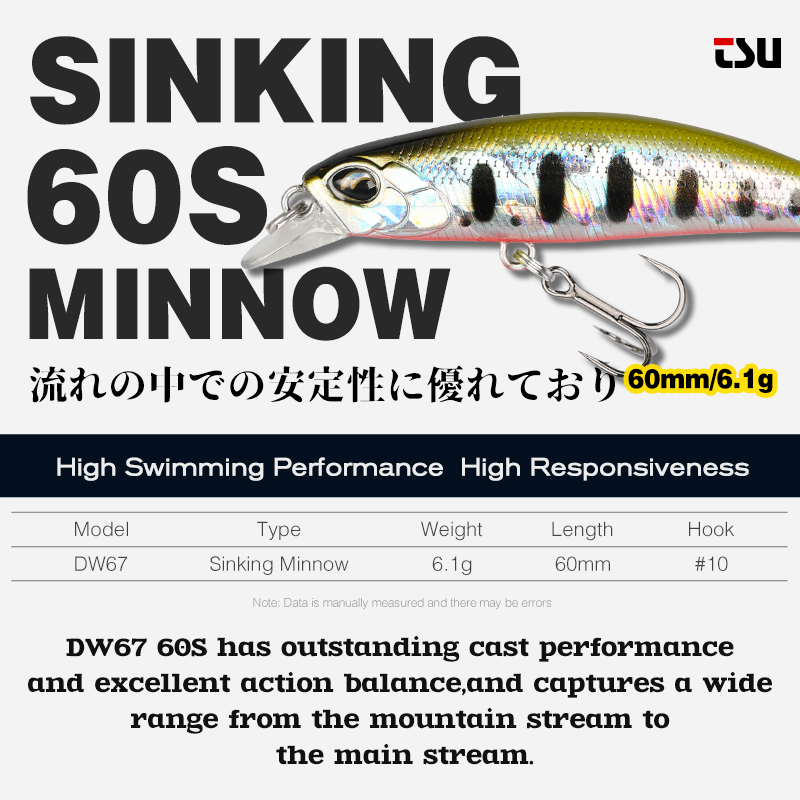 TSURINOYA  Sinking Minnow 60S  - огляд і ціна Fishing Lure Jerkbait